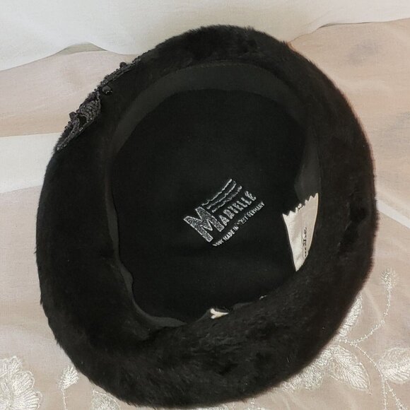 Faux Fur Hat 50s Beaded Bedazzled Cossack Black Size 22 Martelle of West Germany - Picture 8 of 11
